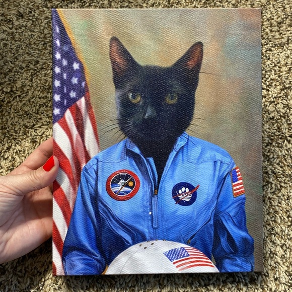 Black Cat Astronaut Canvas 8x10 - Picture 1 of 3